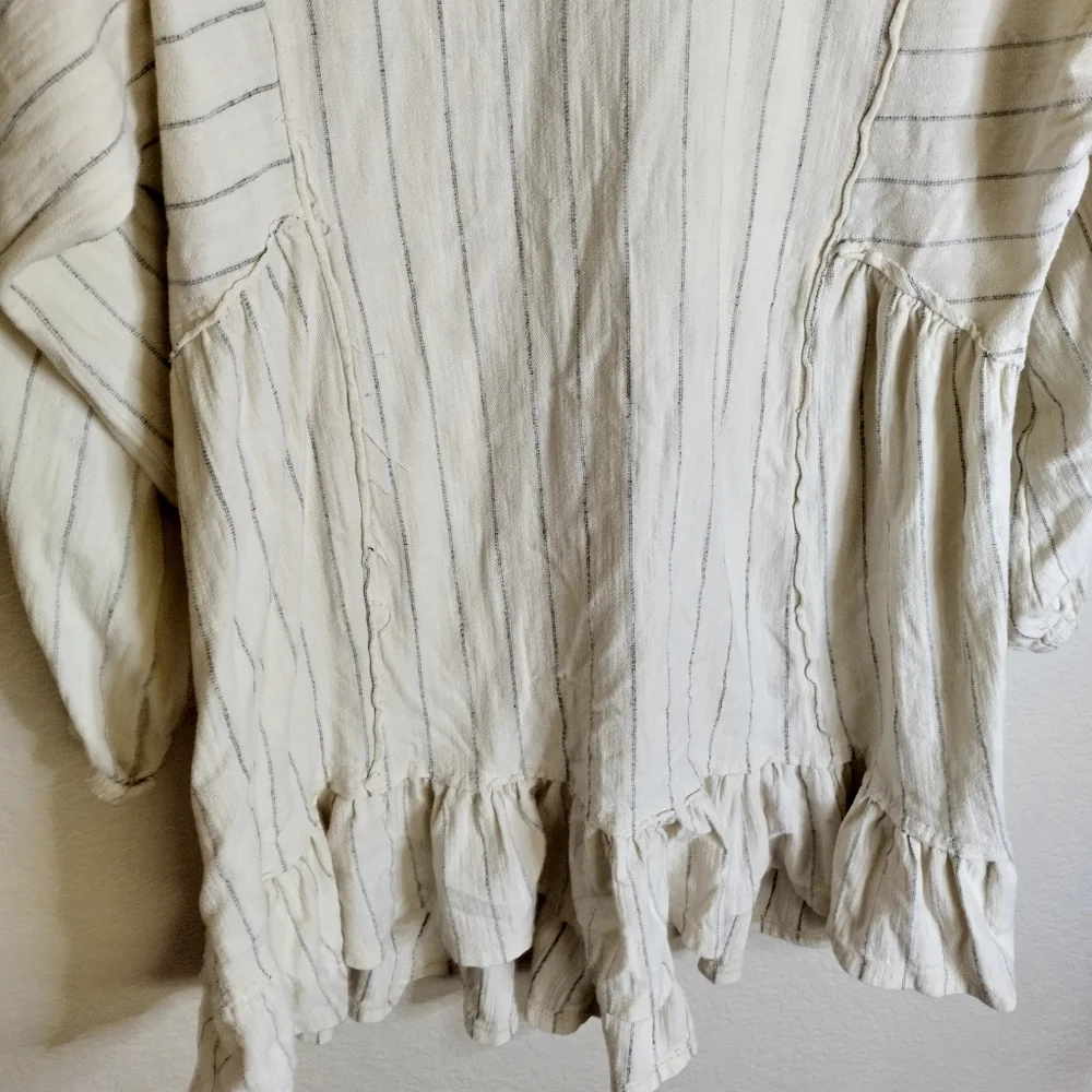 Free People Beach April Cream Striped Ruffled Long Sleeve Mini Dress Xs